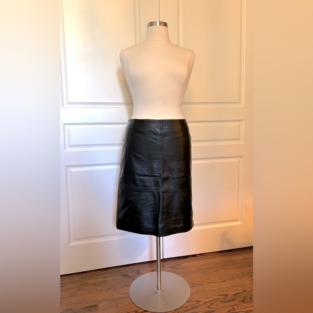 Talbots Black Leather Pencil Skirt